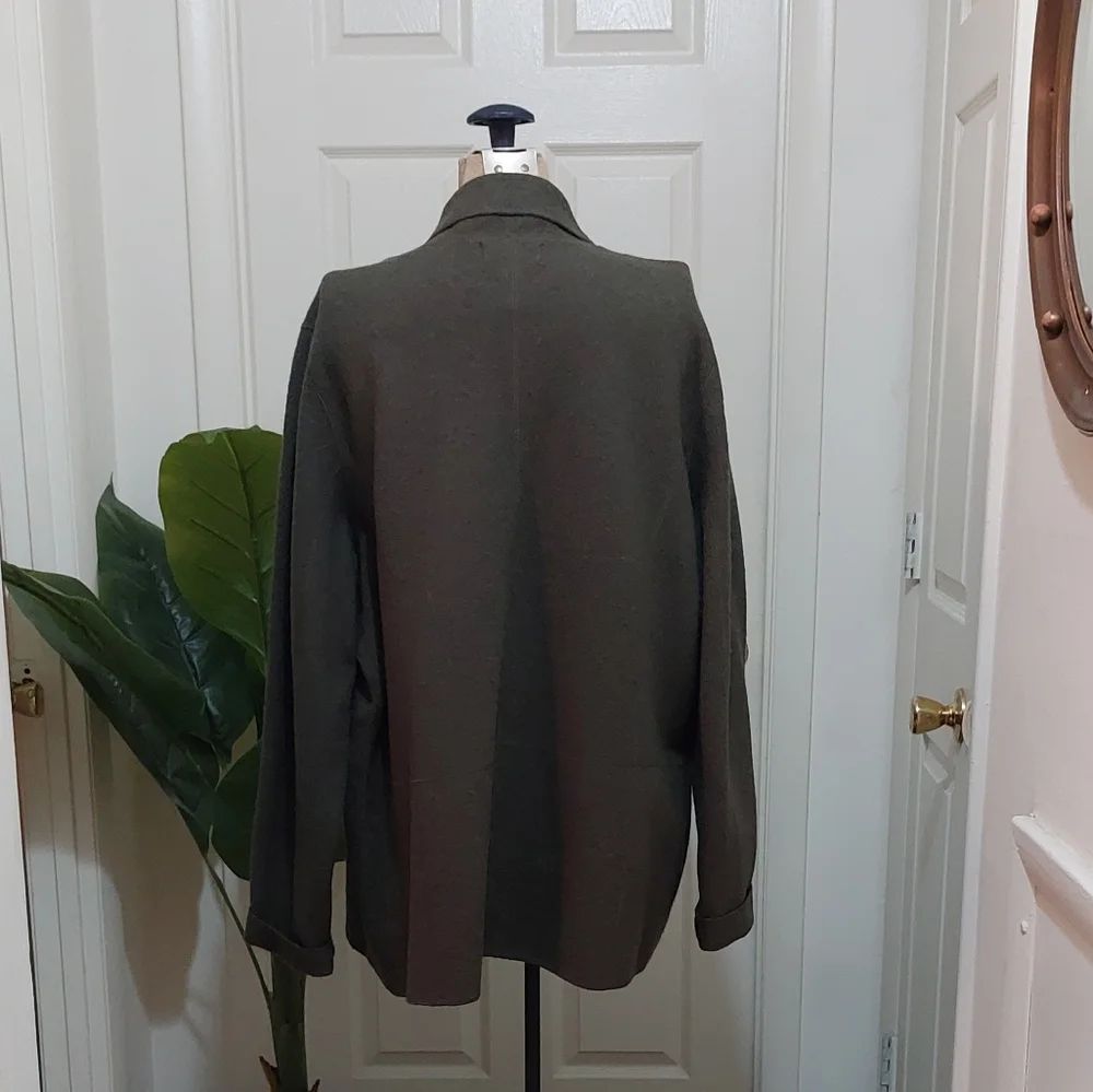 Rena Rowan Olive Green Soft Wool Lightweight Sweater Jacket Size 1X - Picture 3 of 7
